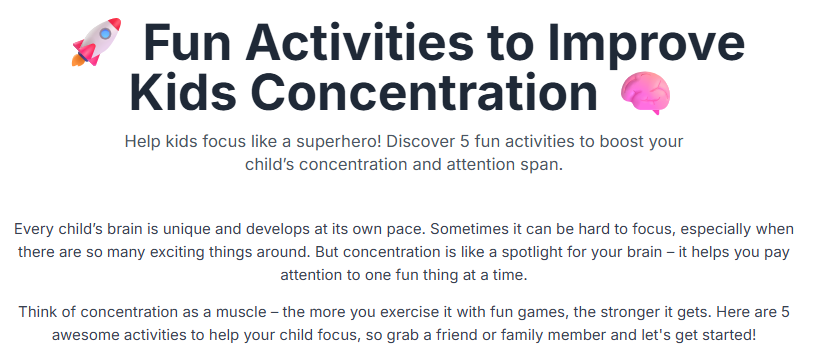 Fun activities to improve kids concentration